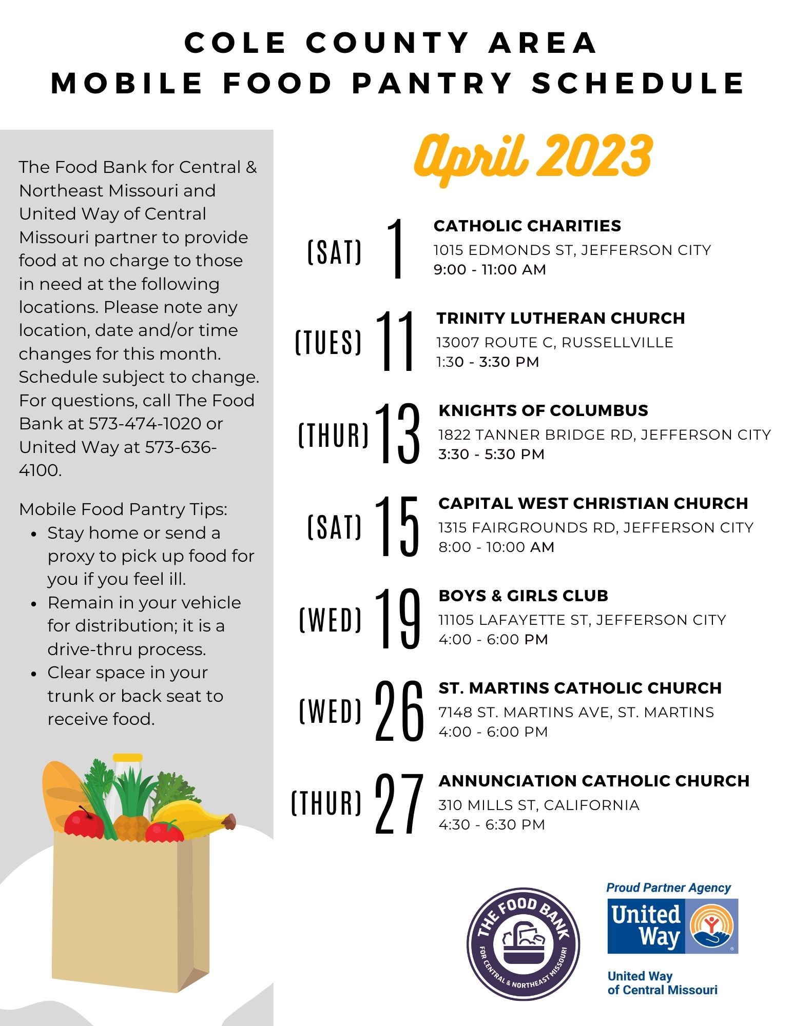 April Mobile Pantry Schedule