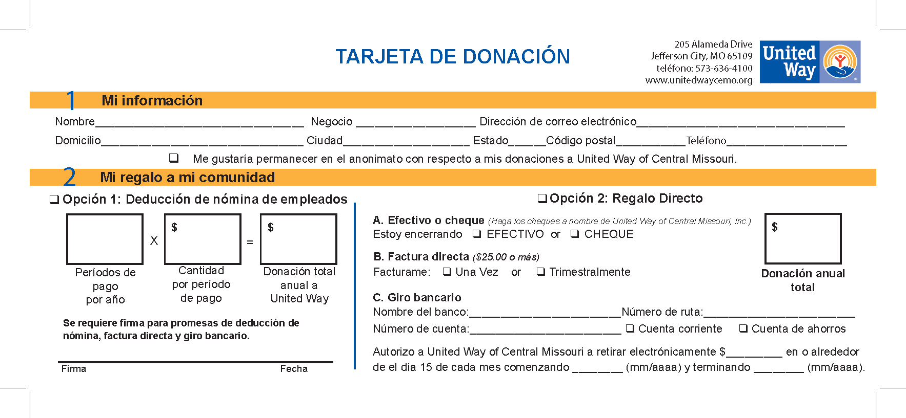 spanish pledge card