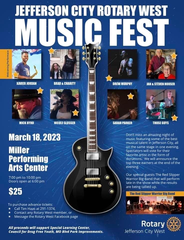 JC Rotary Music Fest on March 18 benefiting The Special Learning Center, Council for Drug Free Youth & MO Blvd Park Improvements